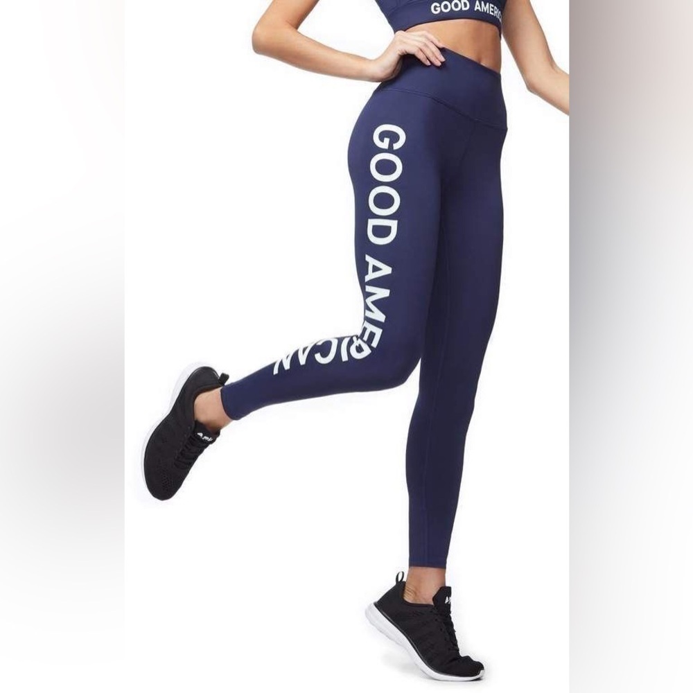 Good American The Core Power Legging, Navy w/ Side Logo, Size 0 (XS)